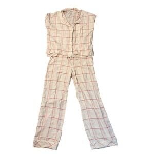 Madewell Womens Cotton Gauze Pajama Set S Cream Red Plaid Button Down Pants